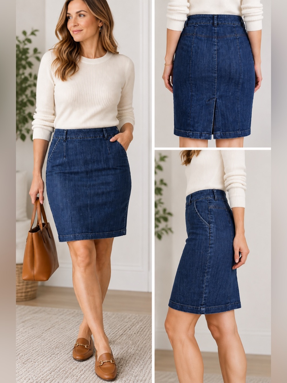 Boden Denim Pencil Skirt Size 10 Dark Indigo Blue Stretch Cotton Preppy Classic